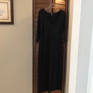 Calf length dress with 3/4 inch sleeves.